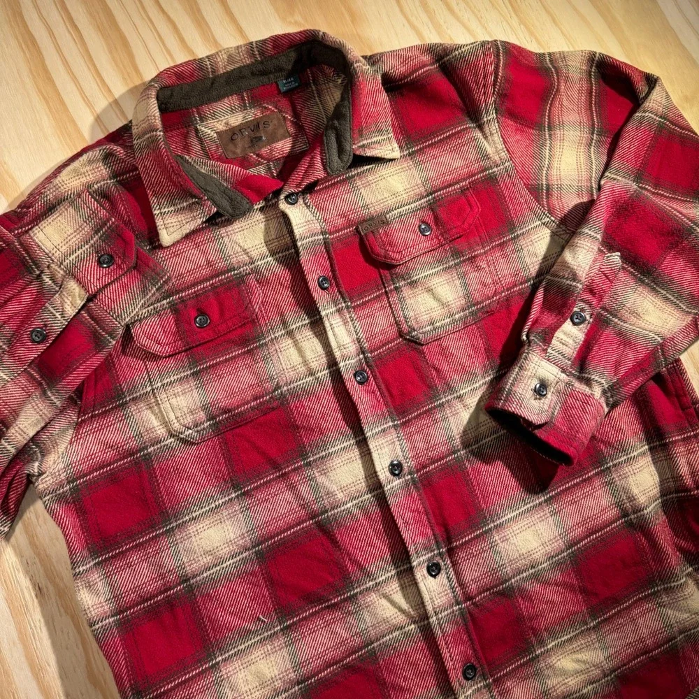 Orvis Men's Classic Collection Red Ombre Check Plaid Flannel Button Up Shirt XL